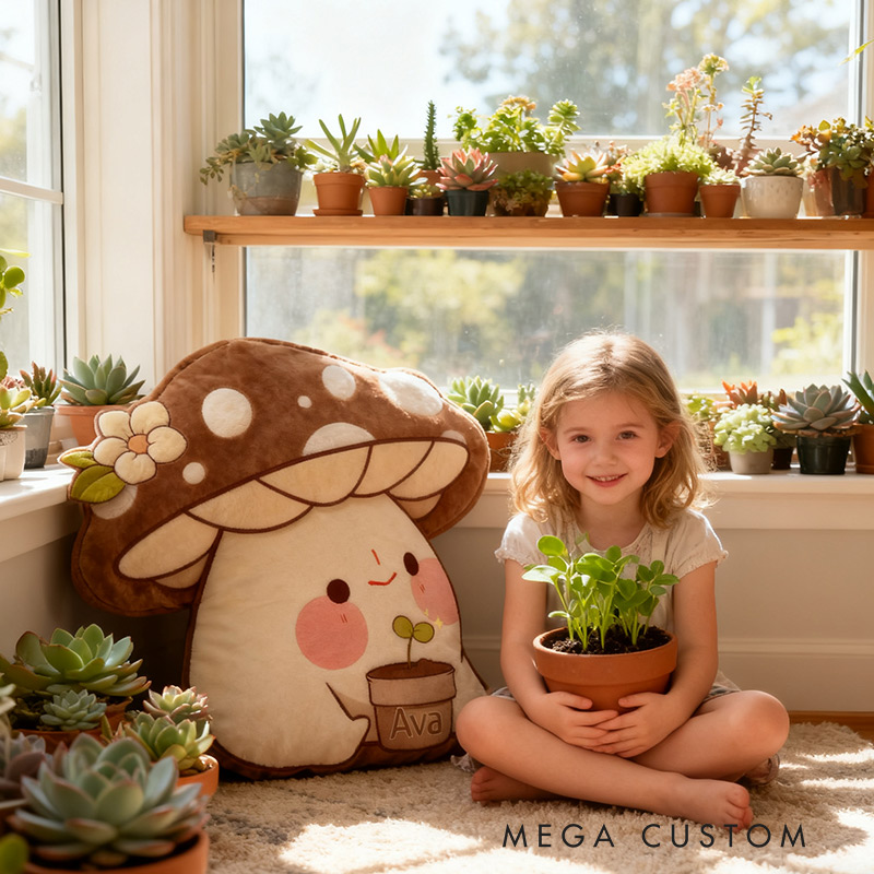 Personalized Garden Mushroom Pillow with Custom Name Graphic 3D Print Cute Garden Mushroom Pillow for Gardening Lovers