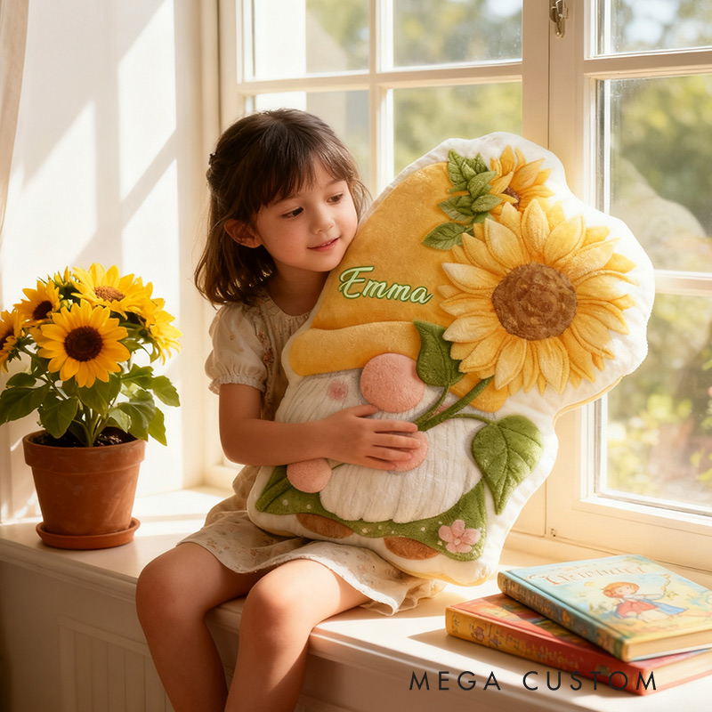 Personalized Garden Gnome Pillow with Custom Name Graphic 3D Print Sunflower Garden Gnome Pillow for Gardening Lovers