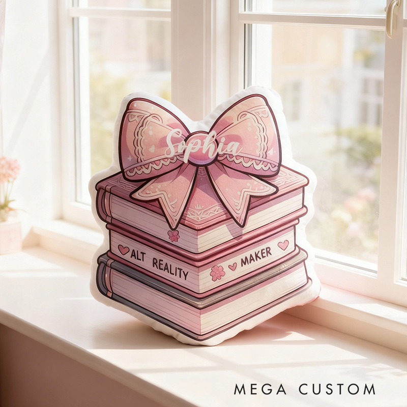 Personalized Books Pillow Graphic 3D Print Pink Bow Book and Custom Name Gift for Reading Lovers