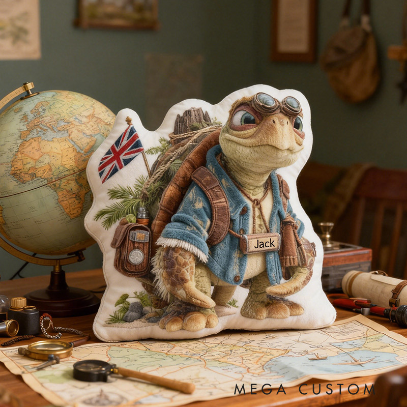 Personalized United Kingdom Travel Pillow Graphic 3D Print Turtle Backpack Trip Pillow Travel Souvenirs for Travel Lovers