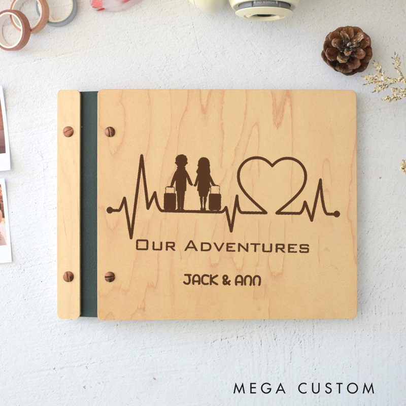 Personalized Travel Scrapbook Adventure Book Scrapbook Valentines Travel Heart-shaped Lines Our Adventures Gift for Him or Her Couple's Travel Souvenir