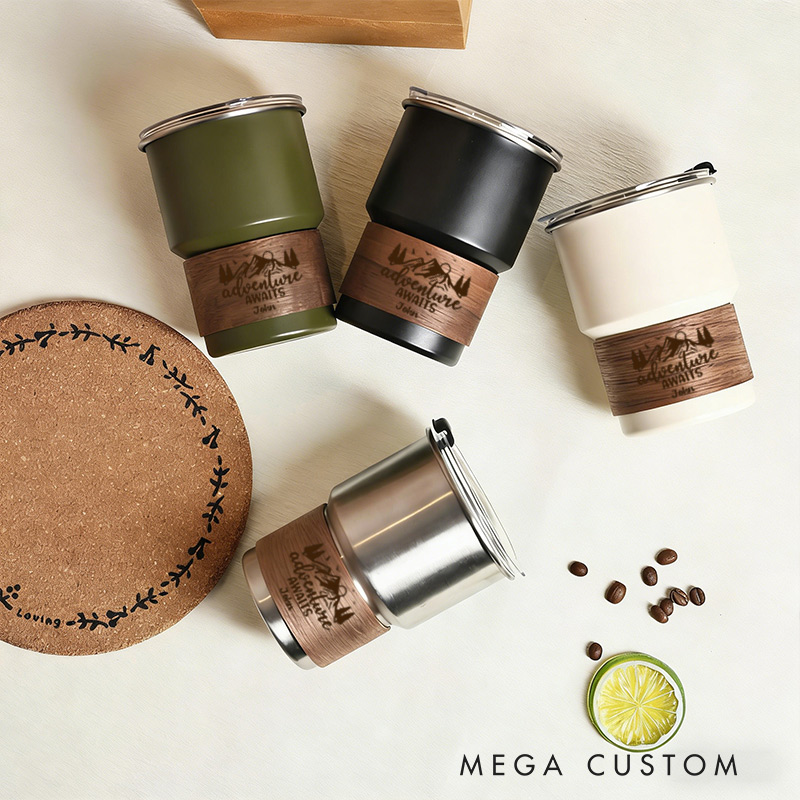 Personalized Travel Cup Stainless Steel Cup Coffee Cup Adventure Awaits with Name Gift for Travel Lovers
