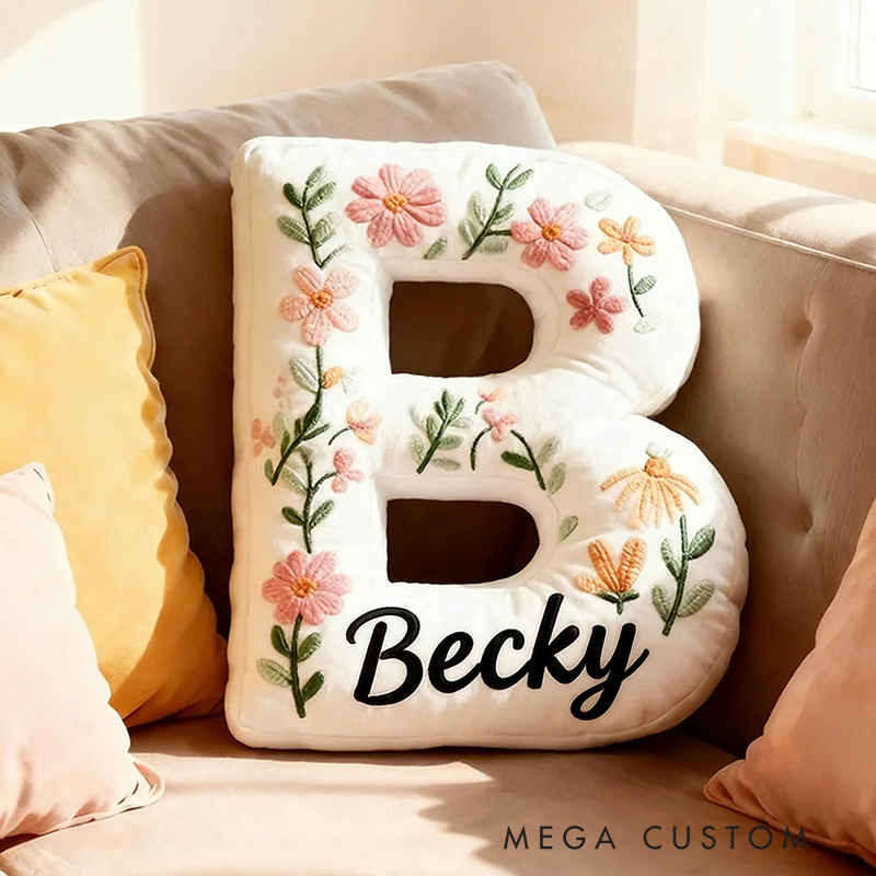 Personalized Flowers Letter Pillow Graphic 3D Print Flowers and Custom Name Pillow for Gardening Lovers