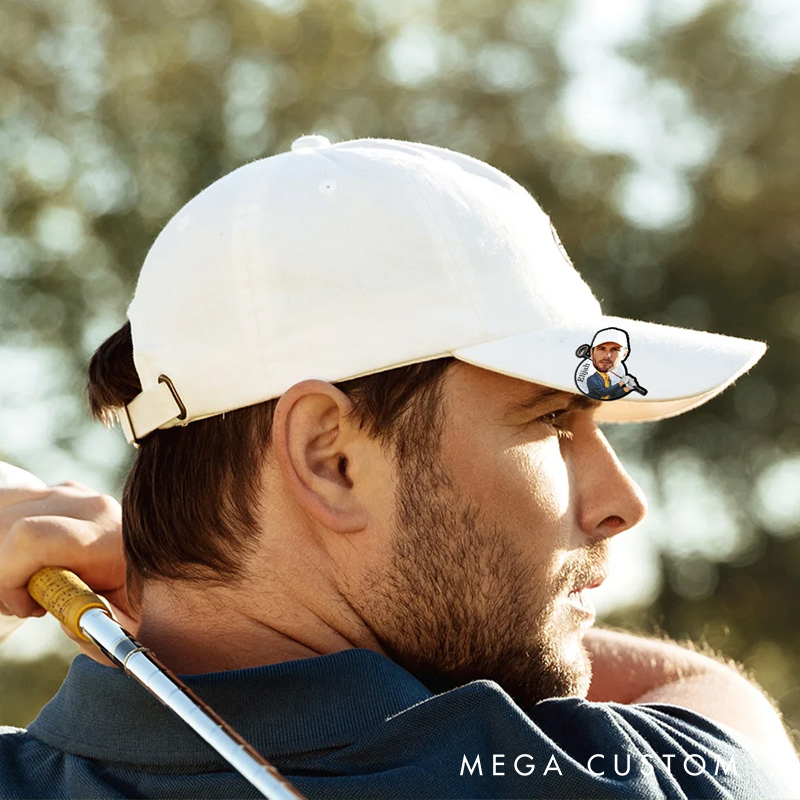 Personalized Face Photo Golf Character Golf Ball Marker Magnetic Hat Clip with Name Gift for Golf Players Lovers