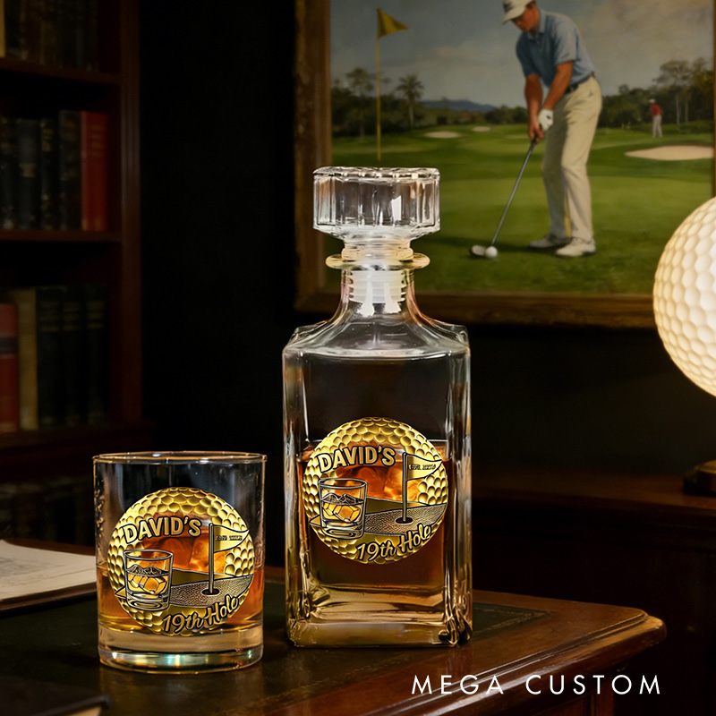 PersonalizedGolf Whiskey and Glass Set 19th Hole Golf Gift for Him Custom Name Barware for Golfers 