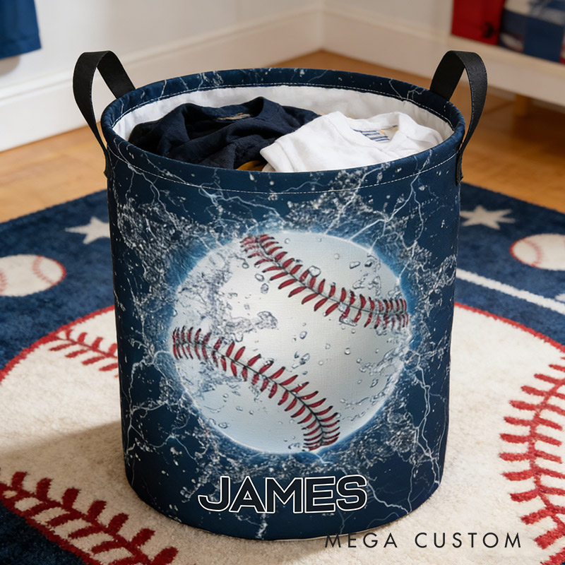 Personalized Baseball Laundry Basket Water Splash Baseball Printed with Custom Name