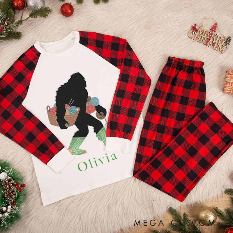 Personalized Knitting Christmas Pajama Sets Funny Christmas Pajama Sets Knitting Hairy Ape Man Gift for Knitting Lovers