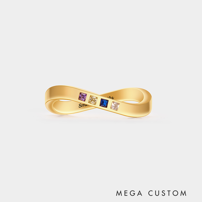 Personalized Sterling Silver Infinity Ring – Custom Name and Multi-Birthstone Symbol of Eternal Love