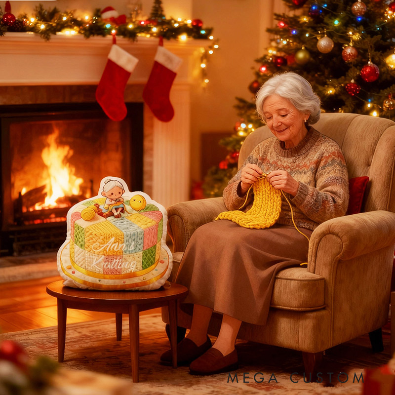 Personalized Yarn Cake Pillow Graphic 3D Print Yarn Ball Cake Custom Name Gift for Knitting Grandma