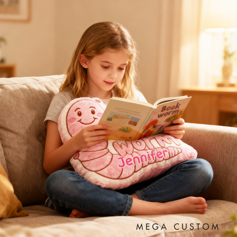 Personalized Bookworm Pillow Graphic 3D Print Bookworm Caterpillar and Custom Name Gift for Reading Lovers