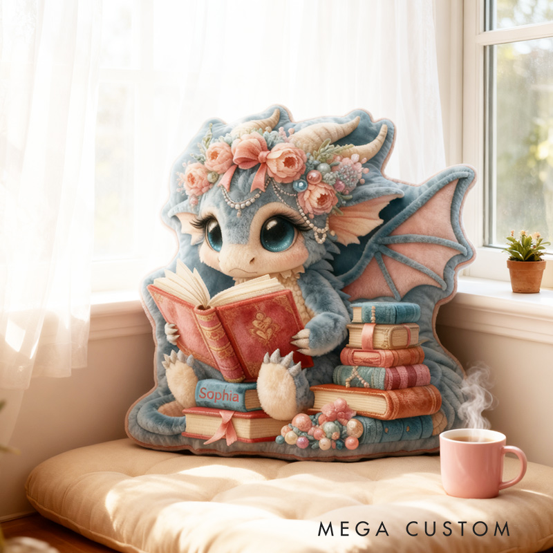 Personalized Read Dragon Pillow Graphic 3D Print Pretty Dragon Read Books and Custom Name Gift for Reading Lovers