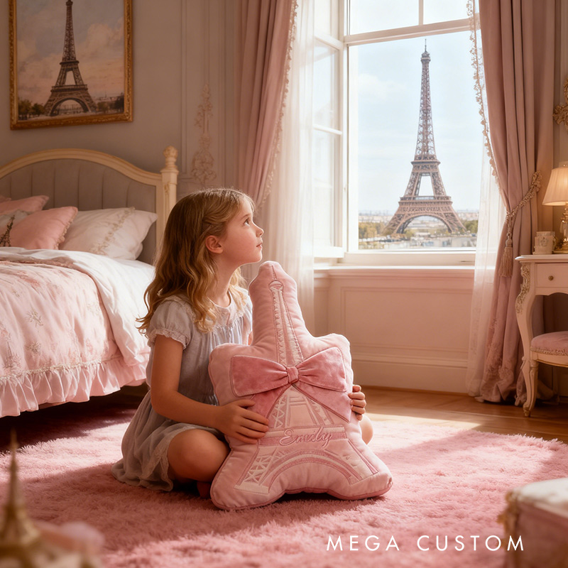 Personalized Paris Travel Pillow Graphic 3D Print Pink Eiffel Tower and Custom Name Pillow for Travel Lovers