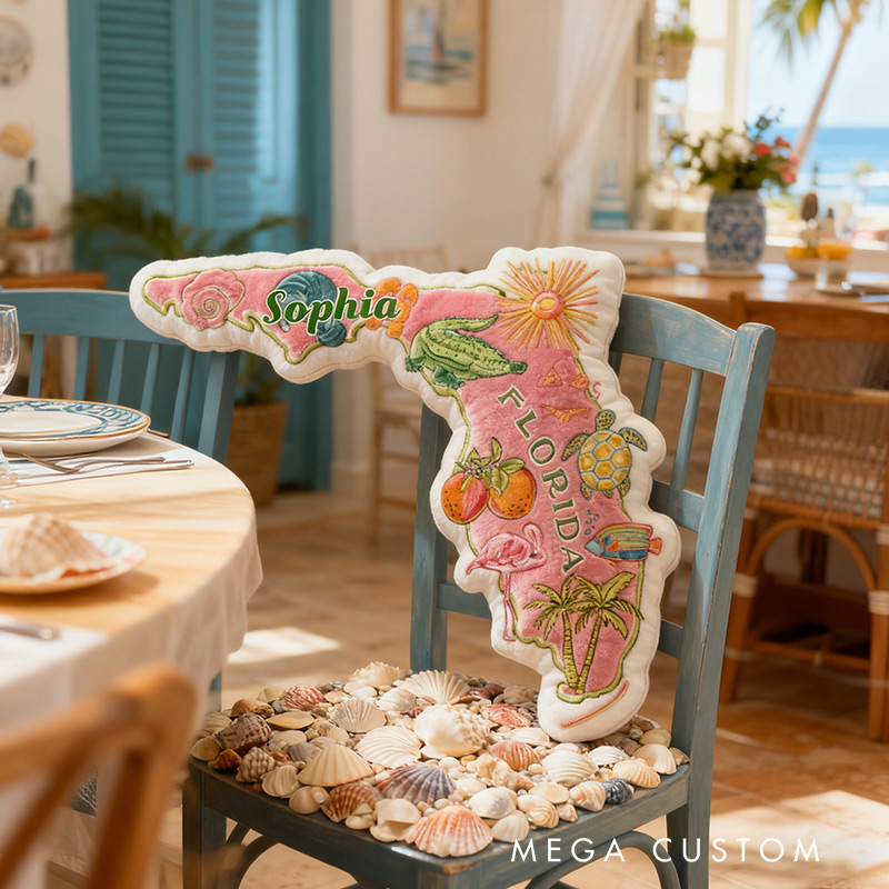 Personalized Florida Travel Pillow Graphic 3D Print Cute Preppy Pink Florida and Custom Name Pillow for Travel Lovers