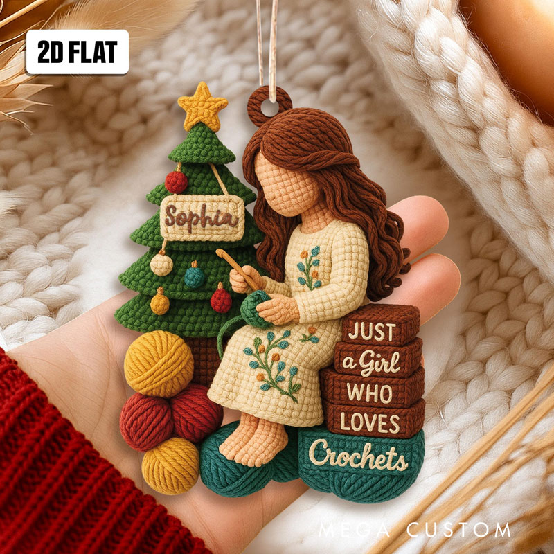 Personalized Crochet 2D Flat Ornament Christmas Tree Ornament Knitting Ornament Crochet Lover Gift for Mom