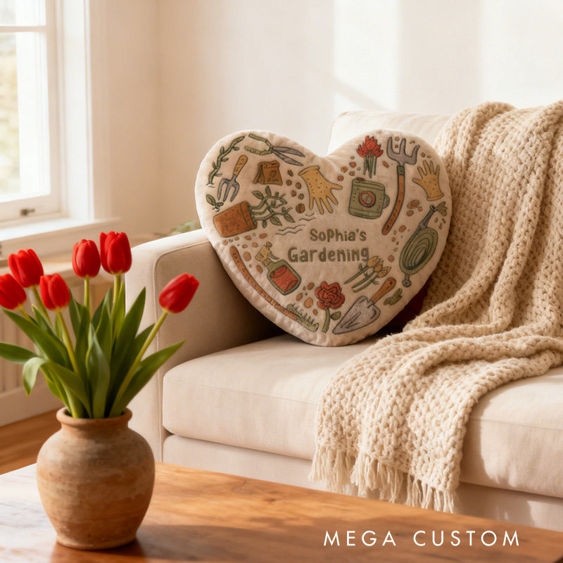 Personalized Heart-shaped Pillow Graphic 3D Print Gardening Items Pillow for Gardening Lovers