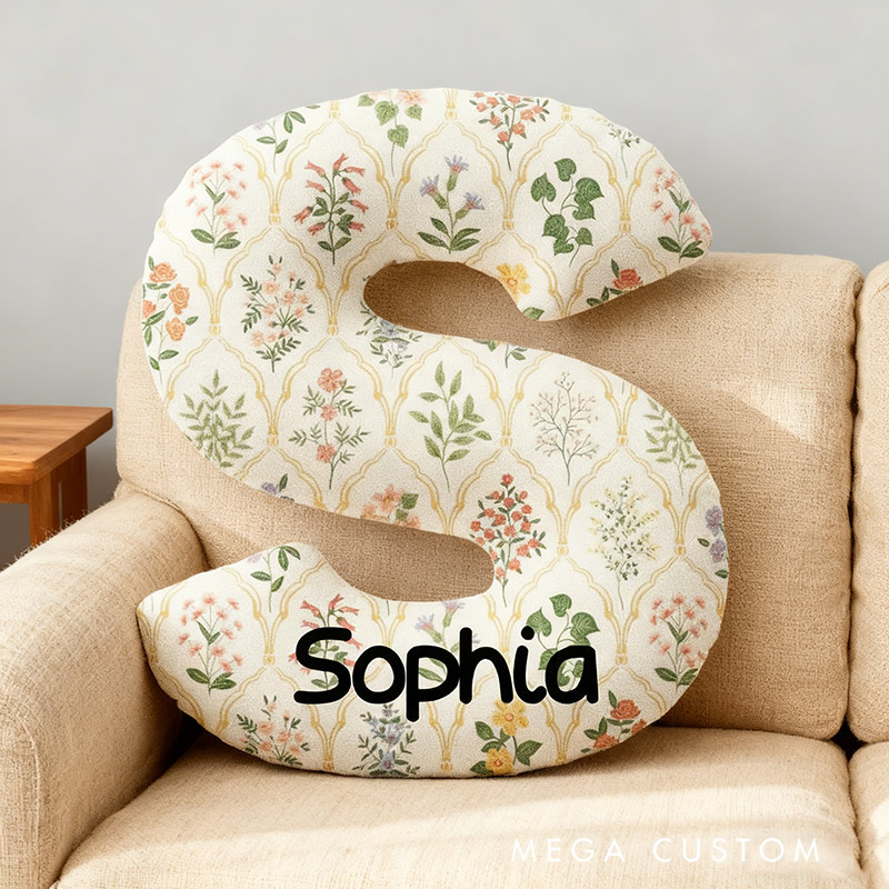 Personalized Floral Letter Pillow Graphic 3D Print Gardening Flowers and Custom Name Pillow for Gardening Lovers