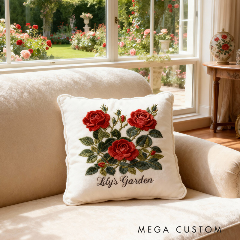 Personalized Roses Pillow Graphic 3D Print Roses and Custom Name Garden Pillow for Gardening Lovers
