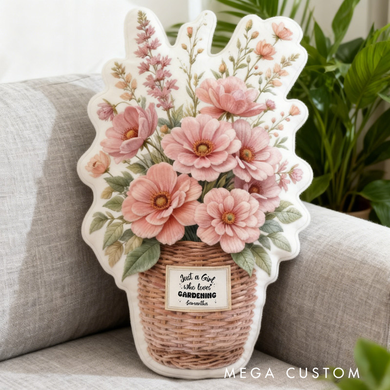 Personalized Flowers Basket Pillow Graphic 3D Print Flowers Basket Just A Girl Who Loves Gardening and Custom Name Pillow for Gardening Lovers