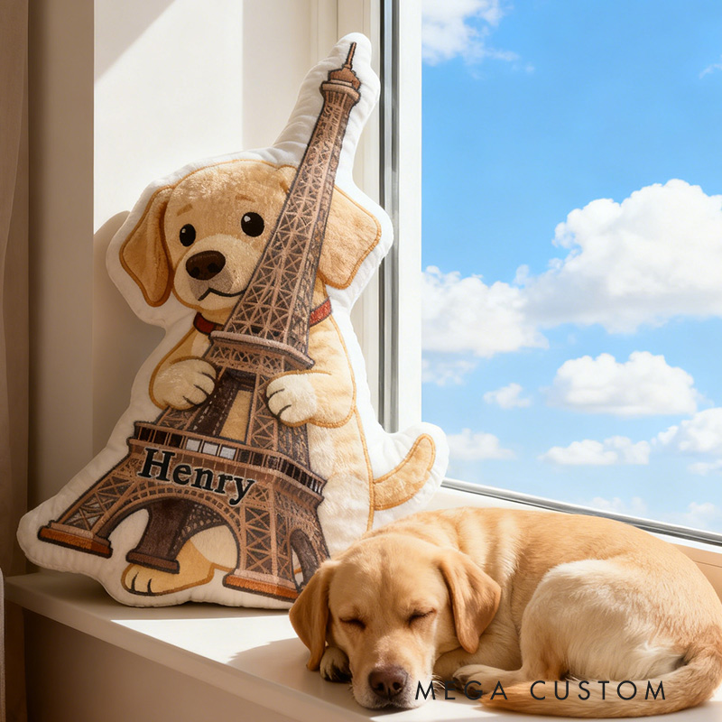 Personalized Dog Eiffel Tower Pillow Graphic 3D Print Dog with Eiffel Tower Pillow Paris Travel Souvenirs for Travel Lovers
