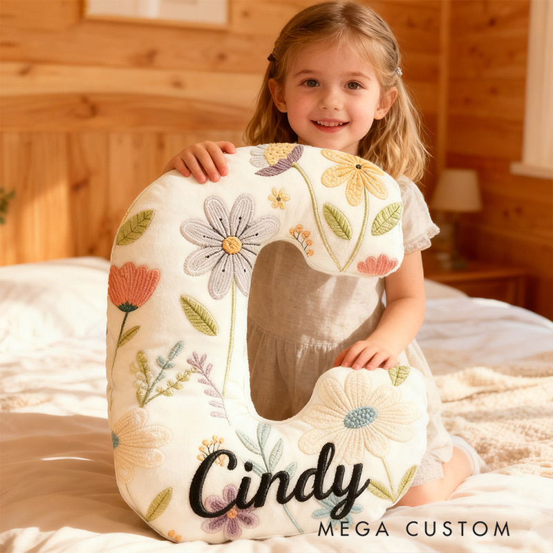 Personalized Colorful Flowers Letter Letter Pillow Graphic 3D Print Flowers Custom Name Pillow for Gardening Lovers