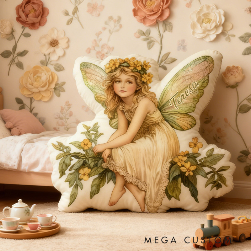 Personalized Garden Fairies Pillow Graphic 3D Print Retro Garden Fairy Custom Name Pillow for Gardening Lovers