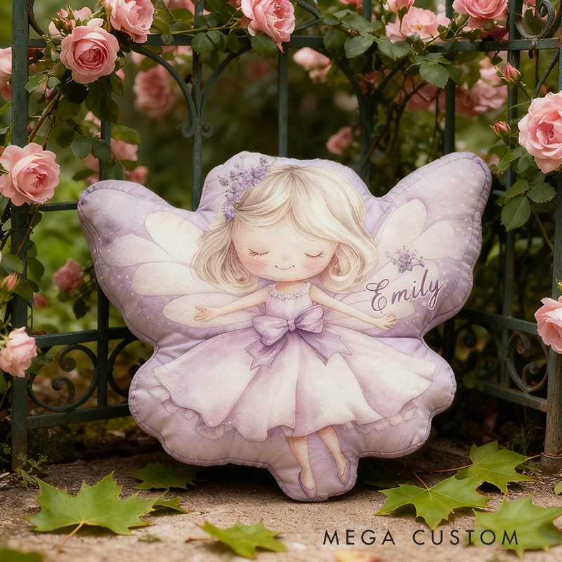 Personalized Garden Fairies Pillow Graphic 3D Print Purple Garden Fairy Custom Name Pillow for Gardening Lovers
