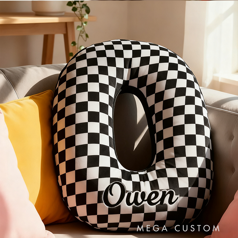 Personalized Checkered Flag Racing Letter Pillow with Custom Name 3D Graphic Print Cushion Gifts