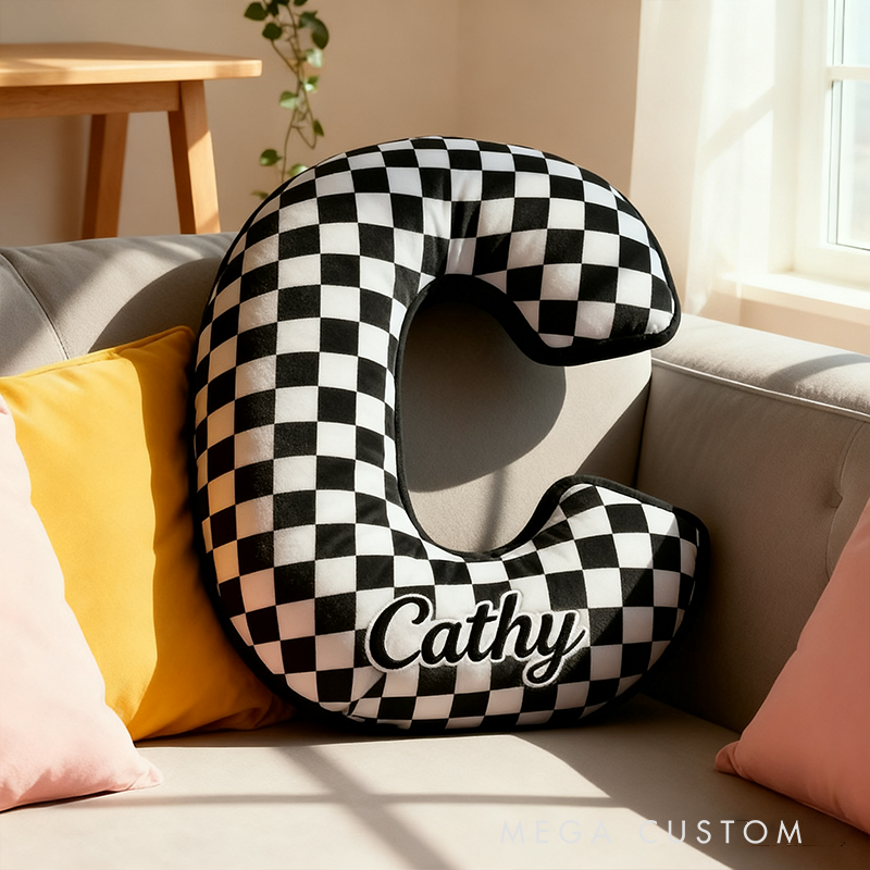 Personalized Checkered Flag Racing Letter Pillow with Custom Name 3D Graphic Print Cushion Gifts