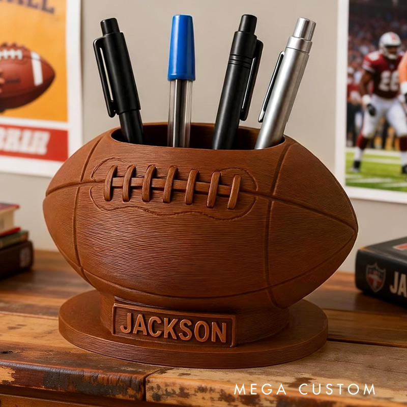 Personalized Football Pen Holder 3D Printed Desk Organizer Sports Office Decor Gift for Football Lovers