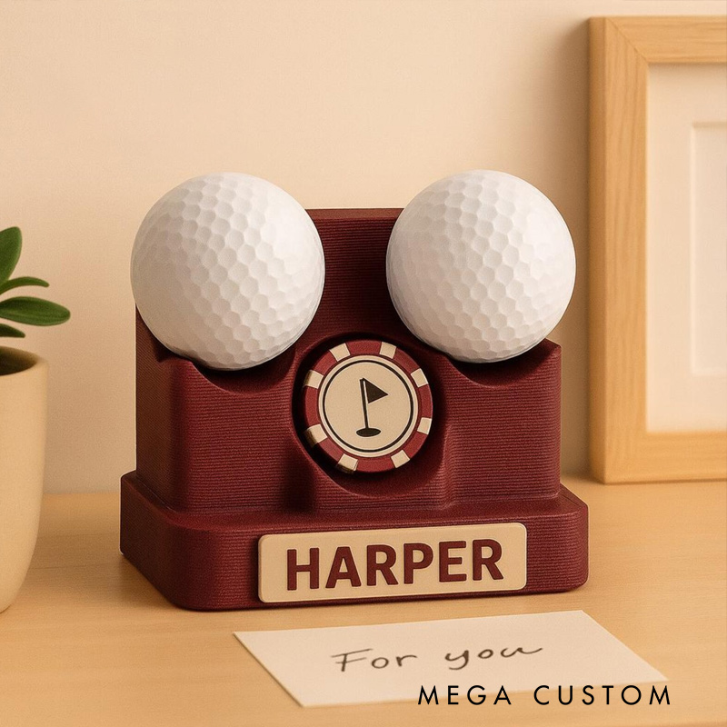 Personalized Golf Ball Poker Chip Display 3D Printed Name Desk Holder Gift for Golf Lovers