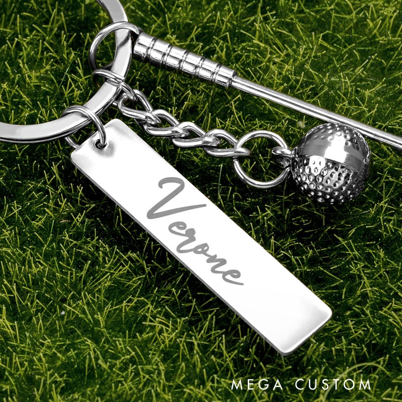 Personalized Golf Ball Clubs Keychain Bag Tag with Engraved Name Anniversary Birthday Club Gift for Golf Lovers