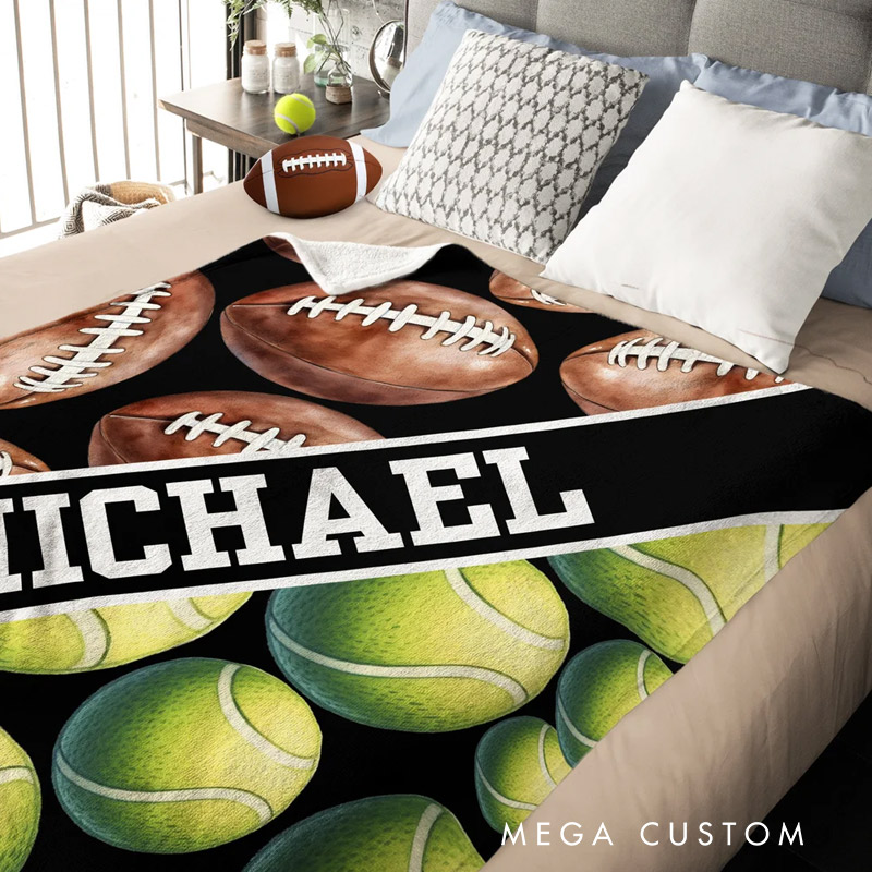 Personalized Sports Soft Throw Blanket Baseball Football Soccer Ball with Text Game Day Birthday Gift for Kids Sports Lovers