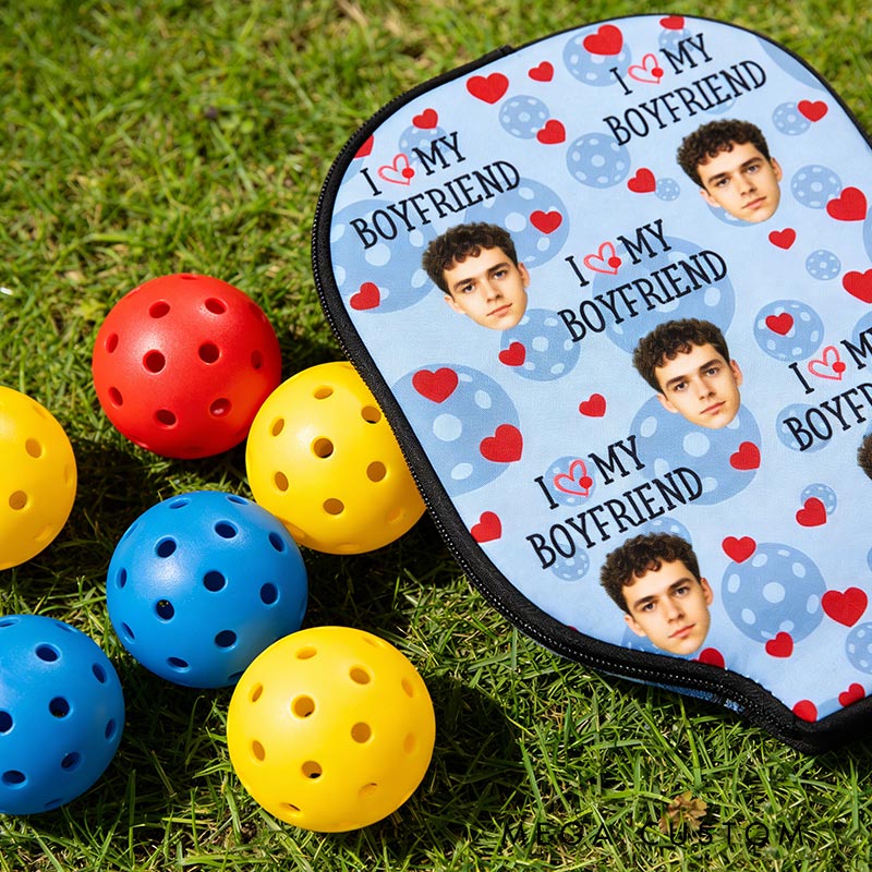 Personalized Photo Pickleball Paddle Cover I Love My Wife Custom Funny Face Valentine's Day Gift 