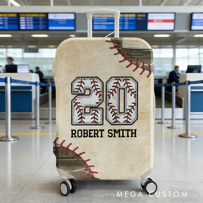 Personalized Baseball Luggage Cover with Custom Name Number Gift for Baseball Lovers