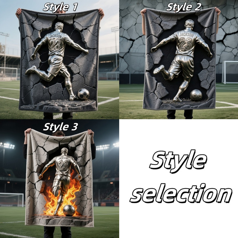 Personalized Soccer Blanket 2D Metallic-Style Soccer Print with Soccer Player Name And Number 