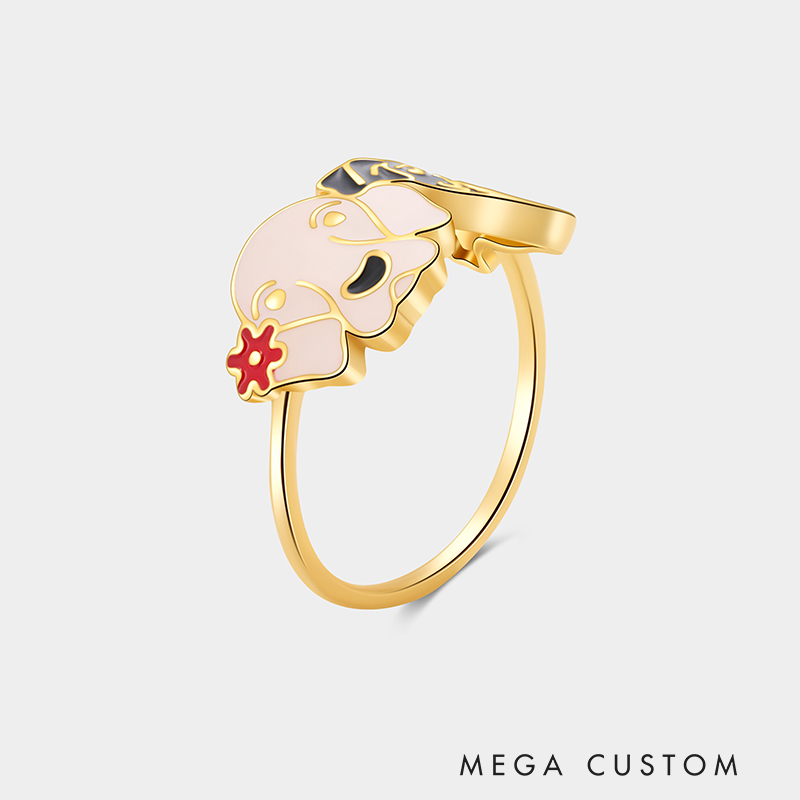 Personalized Enamel Dog Head Ring Sterling Silver Jewelry Gift For Her