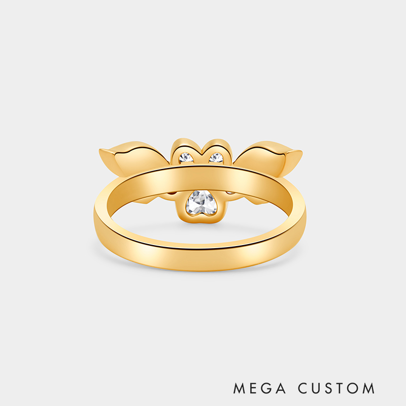 Personalized Sterling Silver Angel Dog Ring with Custom Name and Birthstone