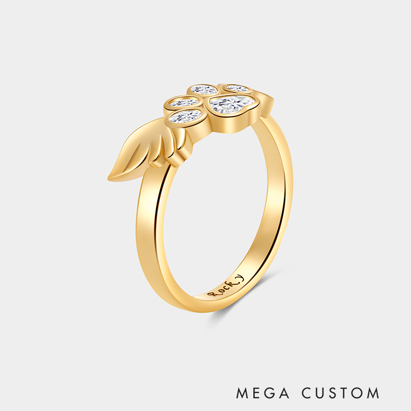 Personalized Sterling Silver Angel Dog Ring with Custom Name and Birthstone