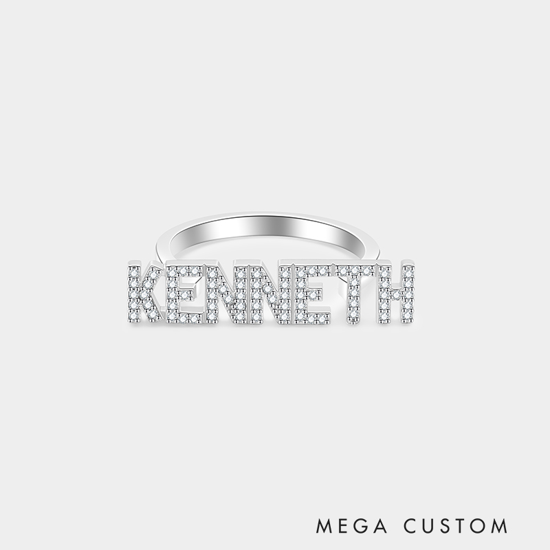Personalized Sterling Silver Diamond Accented Custom Name Engraved Flat Band Ring
