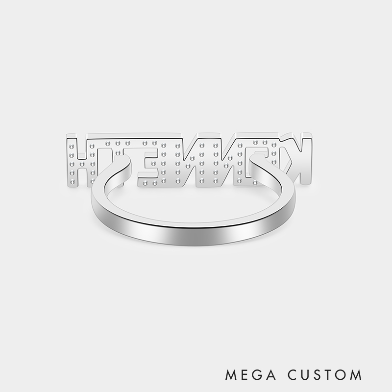 Personalized Sterling Silver Diamond Accented Custom Name Engraved Flat Band Ring