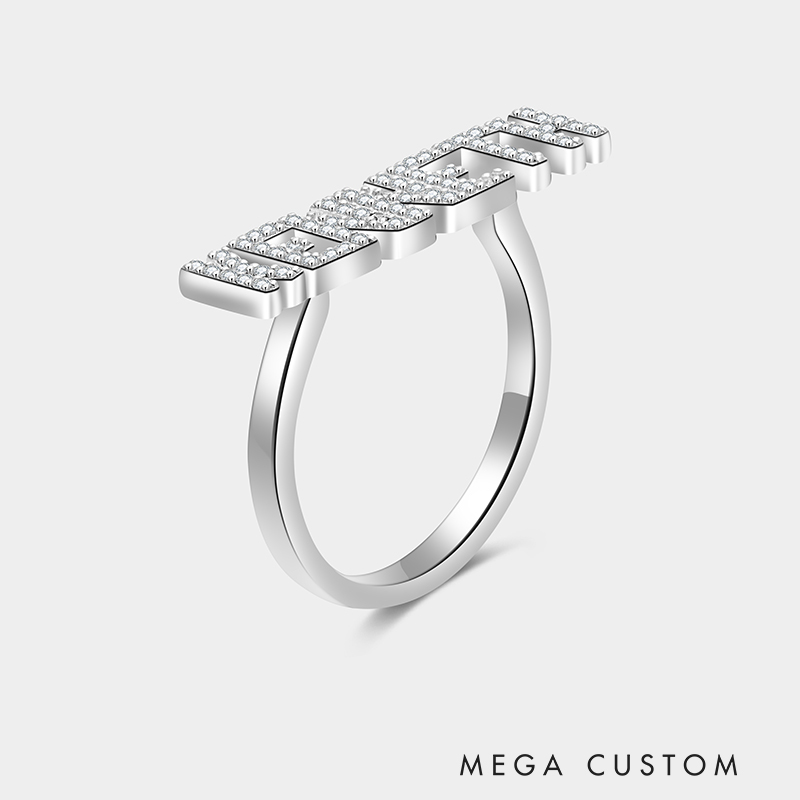 Personalized Sterling Silver Diamond Accented Custom Name Engraved Flat Band Ring