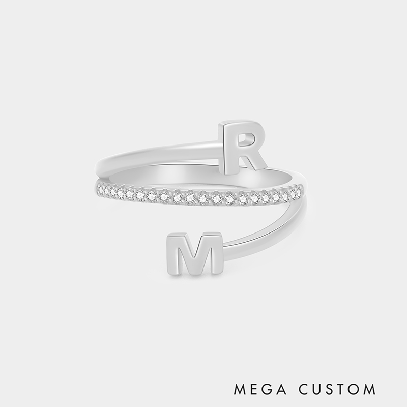 Personalized Double-Letter Triple-Band Ring 925 Sterling Silver Engraved Couple's Jewelry Gift For Her