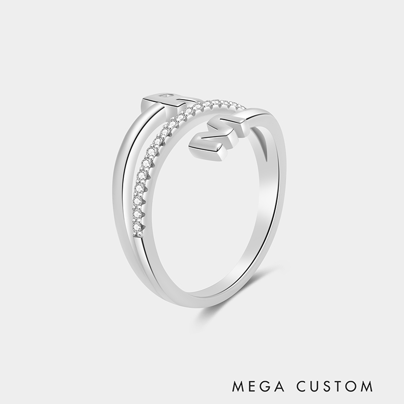 Personalized Double-Letter Triple-Band Ring 925 Sterling Silver Engraved Couple's Jewelry Gift For Her