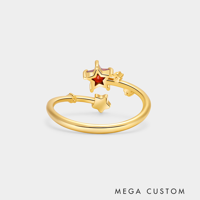 Personalized Sterling Silver Radiant Starry Night Open Band Initial and Birthstone Color Ring