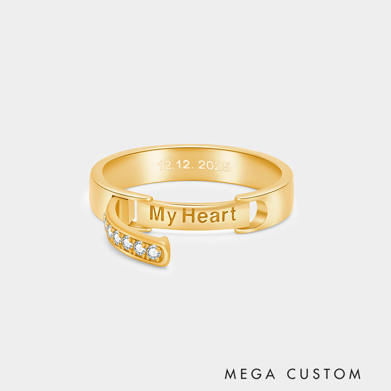 Personalized Sterling Silver Hinged Couple Rings with Inside Custom Engraving