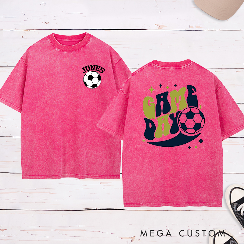 Personalized Game Day Washed T-Shirt  with Fun Retro Design and Custom Name and Number  