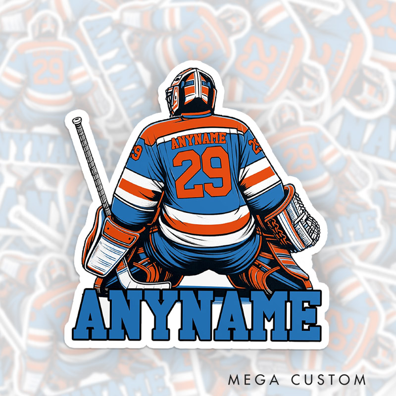 Personalized Goalie-Themed Hockey Sticker with Custom Name and Number 