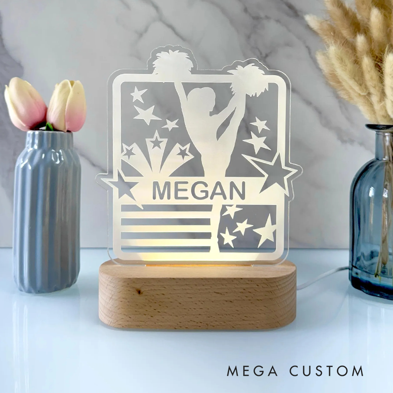 Personalized Cheerleader LED Night Light with Custom Name for for Sports Fans