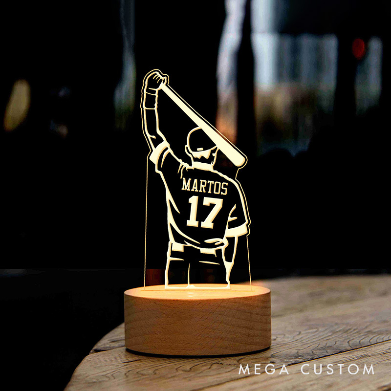[Copy]Personalized Baseball Player LED Night Light with Pitcher Silhouette and Custom Name Design