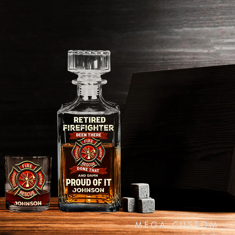Personalized Firefighter Whiskey Decanter Set Retired Firefighter Custom Name Decanter Set Gift for Retired Firefighters
